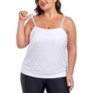 Ocean Blues Women’s Plus Size Bandeau Tankini Top Only Loose-Fitting Swimsuit(White)