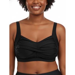 Ocean Blues Women’s Plus Size Bikini Top Twist Front Molded Bathing Suit Top(Black)
