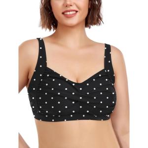 Ocean Blues Women’s Plus Size Bikini Top Twist Front Molded Bathing Suit Top(Black Polka Dot)