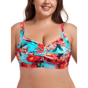 Ocean Blues Women’s Plus Size Bikini Top Twist Front Molded Bathing Suit Top(Blue Floral)
