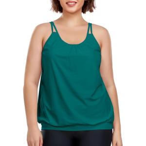 Ocean Blues Women’s Plus Size Tankini Top Only Loose Fit Blouson Tankini Bathing Suit Top(Dark Teal)