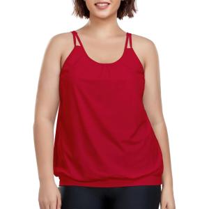 Ocean Blues Women’s Plus Size Tankini Top Only Loose Fit Blouson Tankini Bathing Suit Top(Red)