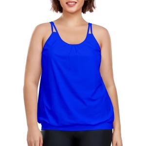 Ocean Blues Women’s Plus Size Tankini Top Only Loose Fit Blouson Tankini Bathing Suit Top(Royal Blue)