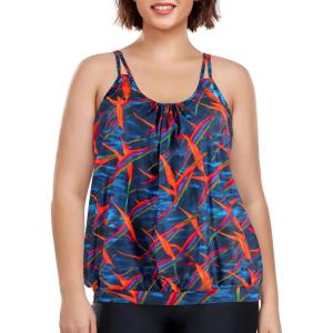 Ocean Blues Women’s Plus Size Tankini Top Only Loose Fit Blouson Tankini Bathing Suit Top(Strelitzia)