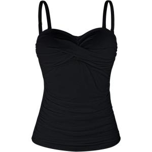 Ocean Blues Women’s Strapless Bandeau Swimsuit Top Ruched Tummy Control Tankini Top Only(Black)