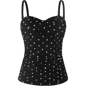 Ocean Blues Women’s Strapless Bandeau Swimsuit Top Ruched Tummy Control Tankini Top Only(Black Polka Dot)