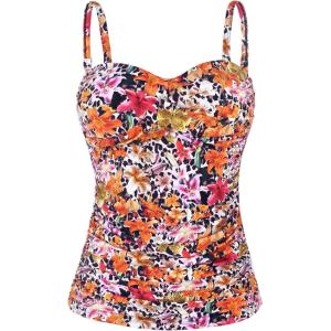 Ocean Blues Women’s Strapless Bandeau Swimsuit Top Ruched Tummy Control Tankini Top Only(Desert Lily)