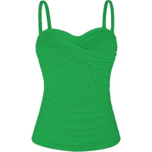 Ocean Blues Women’s Strapless Bandeau Swimsuit Top Ruched Tummy Control Tankini Top Only(Emerald Green)