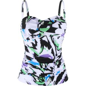 Ocean Blues Women’s Strapless Bandeau Swimsuit Top Ruched Tummy Control Tankini Top Only(Floral Print)