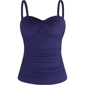 Ocean Blues Women’s Strapless Bandeau Swimsuit Top Ruched Tummy Control Tankini Top Only(Navy Blue)