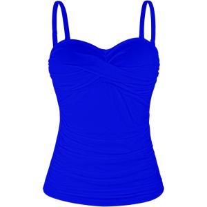 Ocean Blues Women’s Strapless Bandeau Swimsuit Top Ruched Tummy Control Tankini Top Only(Royal Blue)