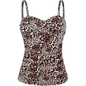 Ocean Blues Women’s Strapless Bandeau Swimsuit Top Ruched Tummy Control Tankini Top Only(Savanna)