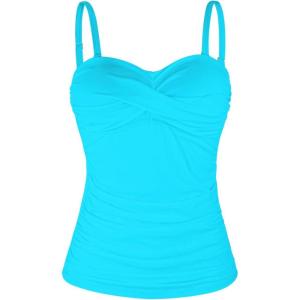 Ocean Blues Women’s Strapless Bandeau Swimsuit Top Ruched Tummy Control Tankini Top Only(Sky Blue)