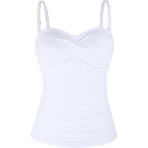 Ocean Blues Women’s Strapless Bandeau Swimsuit Top Ruched Tummy Control Tankini Top Only(White)