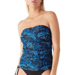 Ocean Blues Women’s Strapless Bandeau Tankini Top Tummy Control Bathing Suit Top Only(Blue Leaf)