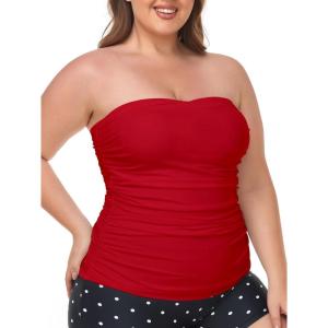 Ocean Blues Women’s Strapless Bandeau Tankini Top Tummy Control Bathing Suit Top Only(Dark Red)