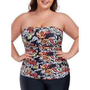 Ocean Blues Women’s Strapless Bandeau Tankini Top Tummy Control Bathing Suit Top Only(Multi Leopard)