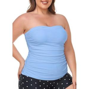 Ocean Blues Women’s Strapless Bandeau Tankini Top Tummy Control Bathing Suit Top Only(Sea Blue)