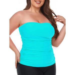 Ocean Blues Women’s Strapless Bandeau Tankini Top Tummy Control Bathing Suit Top Only(Sky Blue)