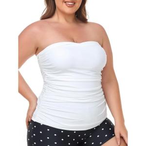 Ocean Blues Women’s Strapless Bandeau Tankini Top Tummy Control Bathing Suit Top Only(White)