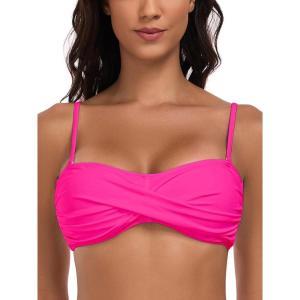 Ocean Blues Women’s Strapless Bikini Top Bandeau Swimsuit Off Shoulders Bikini Top Wire-Free Bathing Suit Top(Hot Pink)