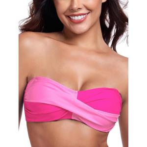 Ocean Blues Women’s Strapless Bikini Top Bandeau Swimsuit Off Shoulders Bikini Top Wire-Free Bathing Suit Top(Hot Pink and Purple)