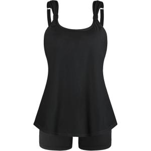 Ocean Blues Women’s Tankini Swimsuits Two Piece Bathing Suits Loose Fit Tank Top with Boyshorts(Black)
