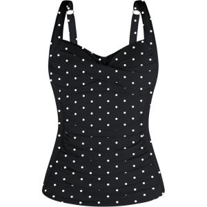 Ocean Blues Women’s Tummy Control Tankini Top with Twist Front Wire-Free Molded Cups Swim Top(Black Polka Dot)