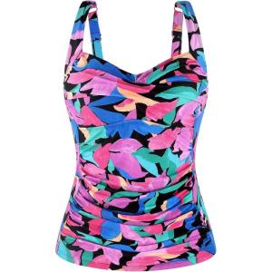 Ocean Blues Women’s Tummy Control Tankini Top with Twist Front Wire-Free Molded Cups Swim Top(Colorful Leaves)