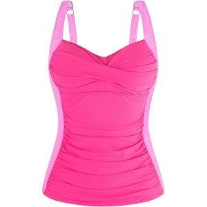 Ocean Blues Women’s Tummy Control Tankini Top with Twist Front Wire-Free Molded Cups Swim Top(Hot Pink+purple)