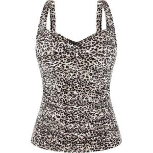 Ocean Blues Women’s Tummy Control Tankini Top with Twist Front Wire-Free Molded Cups Swim Top(Leopard)