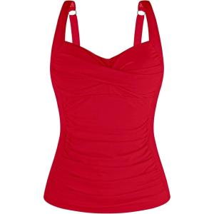 Ocean Blues Women’s Tummy Control Tankini Top with Twist Front Wire-Free Molded Cups Swim Top(Red)