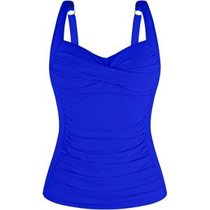 Ocean Blues Women’s Tummy Control Tankini Top with Twist Front Wire-Free Molded Cups Swim Top(Royal Blue)