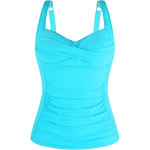 Ocean Blues Women’s Tummy Control Tankini Top with Twist Front Wire-Free Molded Cups Swim Top(Sky Blue)