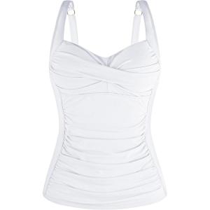 Ocean Blues Women’s Tummy Control Tankini Top with Twist Front Wire-Free Molded Cups Swim Top(White)