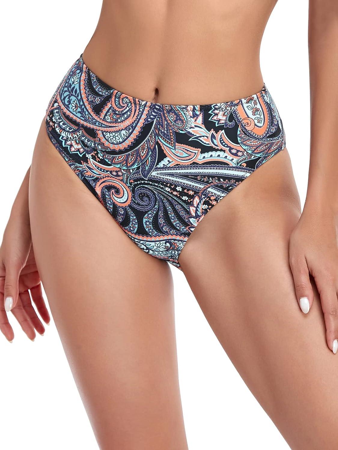 image:imageOcean Blues Womens High Leg Swimsuit High Waisted Bikini BottomPaisley Floral