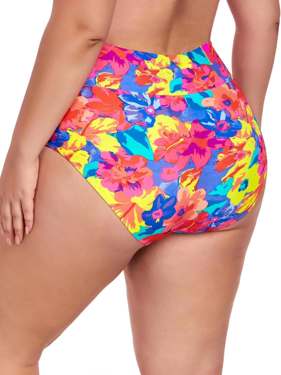 image:imageOcean Blues Womens Plus Size High Waisted Bikini Bottom Full Coverage Swim BottomColorful Floral