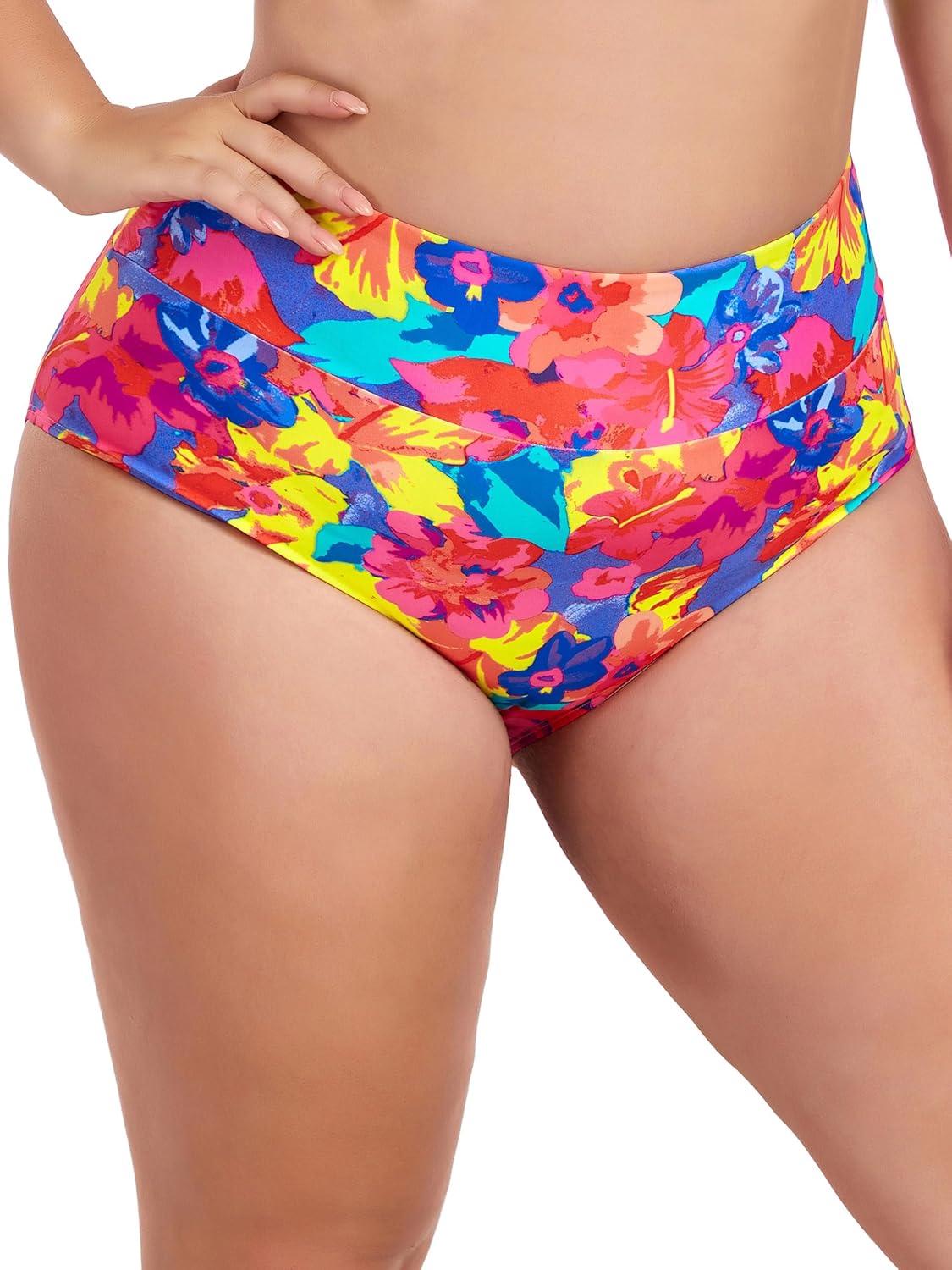 image:imageOcean Blues Womens Plus Size High Waisted Bikini Bottom Full Coverage Swim BottomColorful Floral