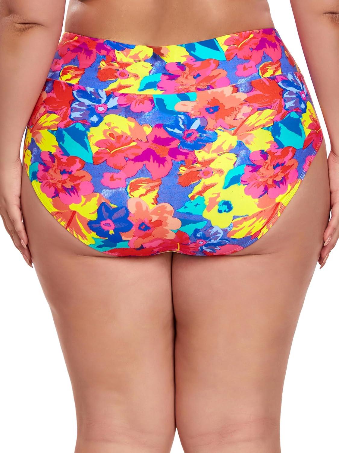 image:imageOcean Blues Womens Plus Size High Waisted Bikini Bottom Full Coverage Swim BottomColorful Floral