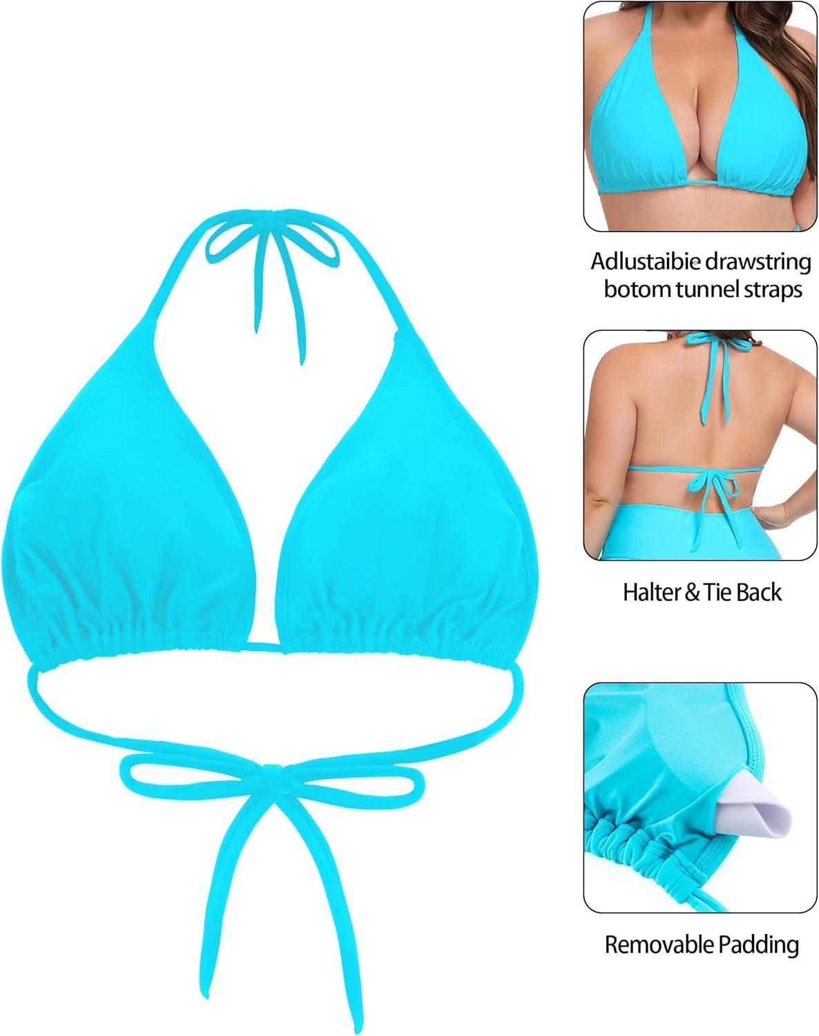 image:imageOcean Blues Womens Plus Size Triangle Bikini Top Halter Bathing Suit TopSky Blue