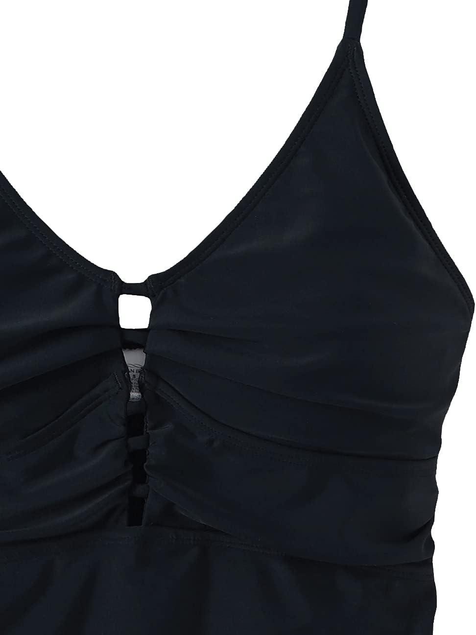 image:imageOcean Blues Womens Retro Tankini Swimsuit Shirring Tummy Control Tankini Top OnlyBlack