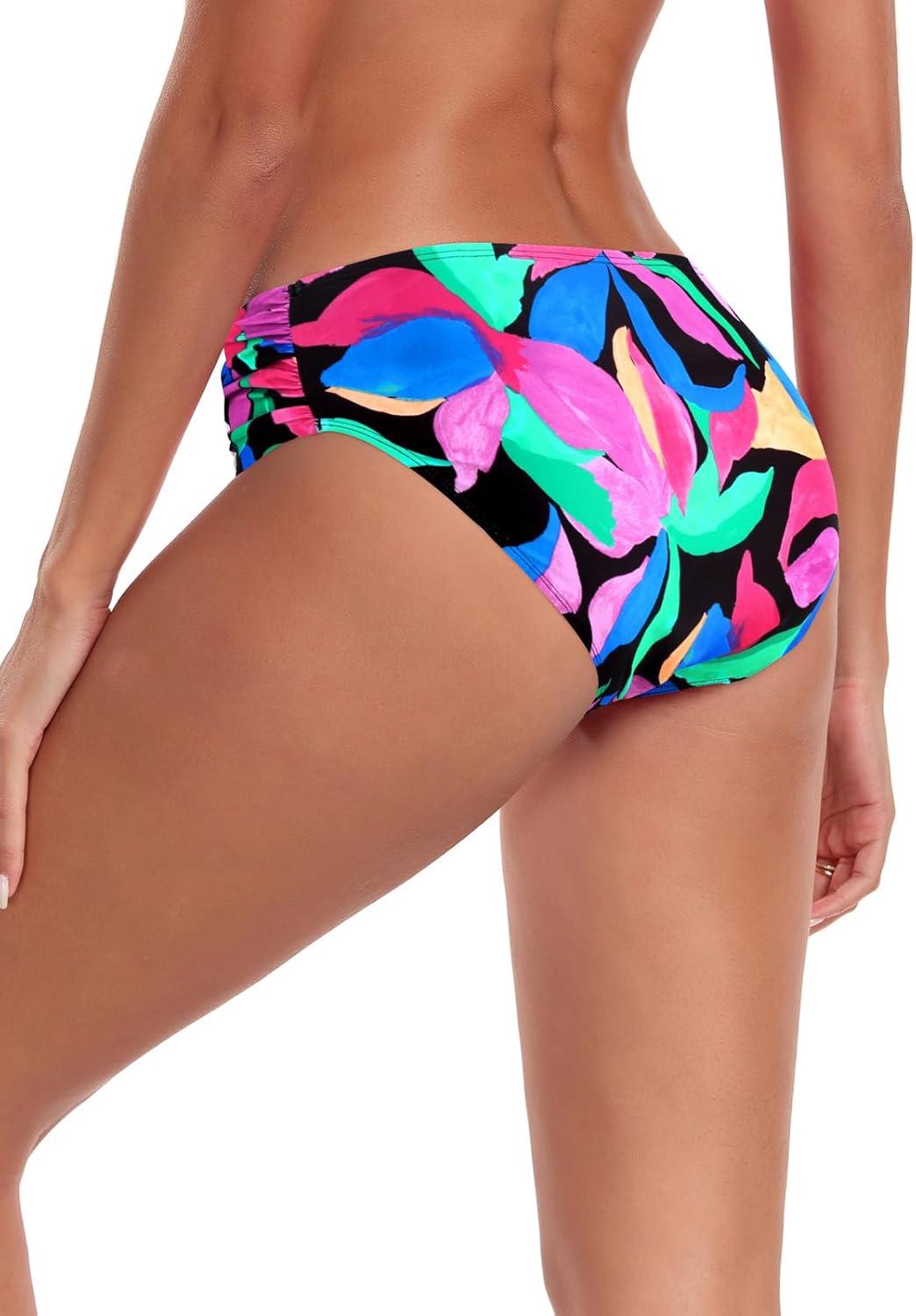 image:imageOcean Blues Womens Ruched Sides Bikini Bottom Medium Coverage Bikini BottomColorful Leaves
