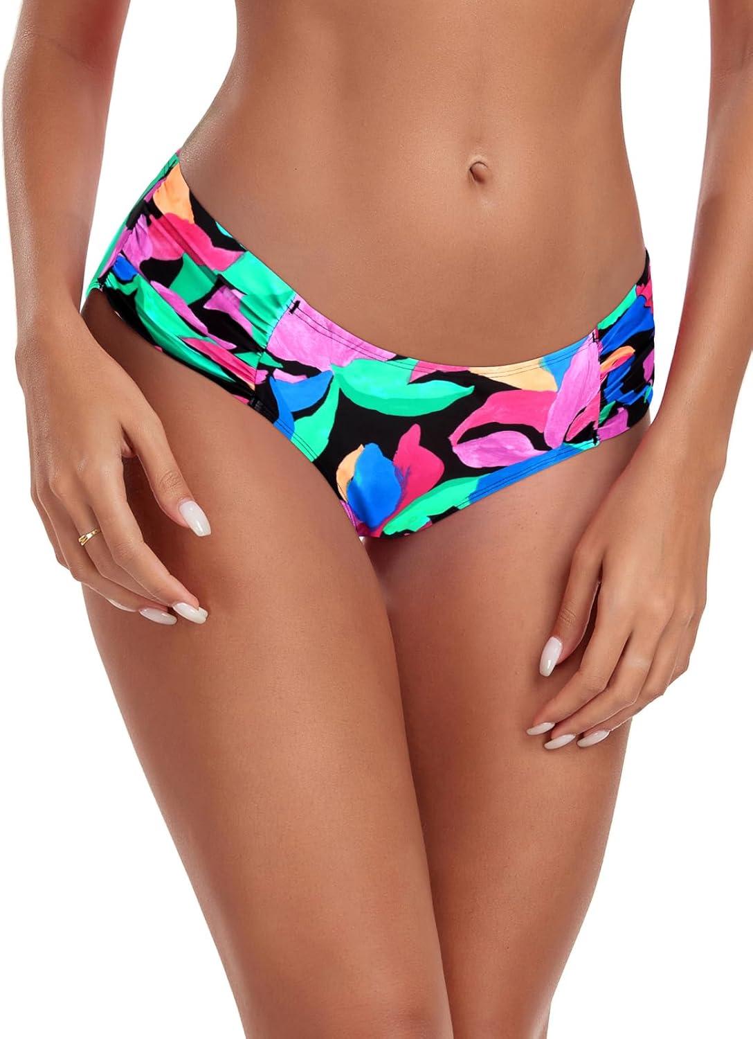 image:imageOcean Blues Womens Ruched Sides Bikini Bottom Medium Coverage Bikini BottomColorful Leaves