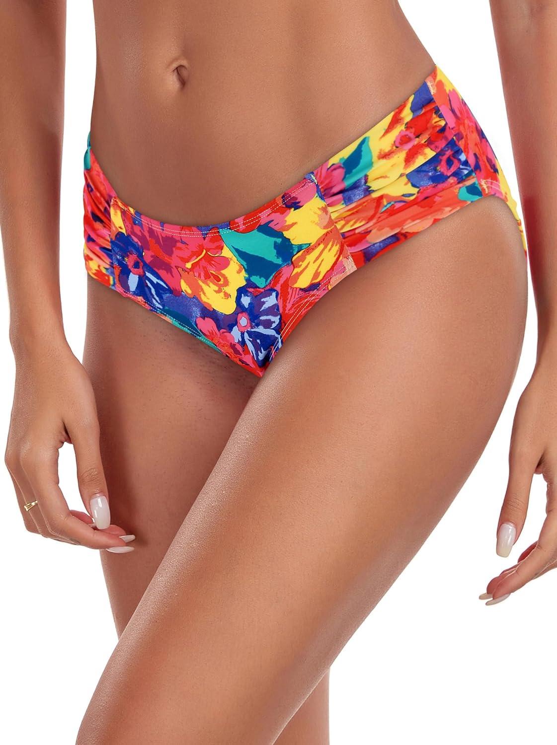 image:imageOcean Blues Womens Ruched Sides Bikini Bottom Medium Coverage Bikini BottomFloral Guarden