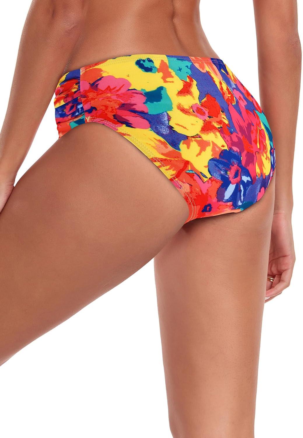 image:imageOcean Blues Womens Ruched Sides Bikini Bottom Medium Coverage Bikini BottomFloral Guarden
