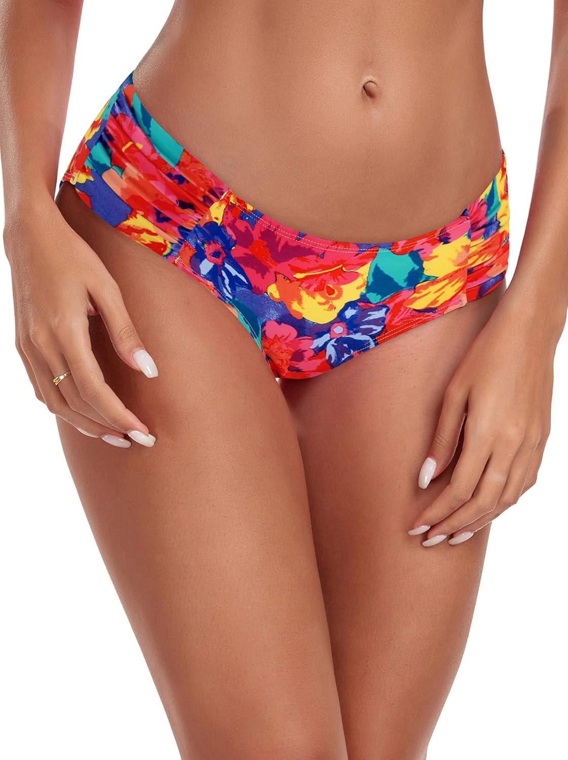 image:imageOcean Blues Womens Ruched Sides Bikini Bottom Medium Coverage Bikini BottomFloral Guarden