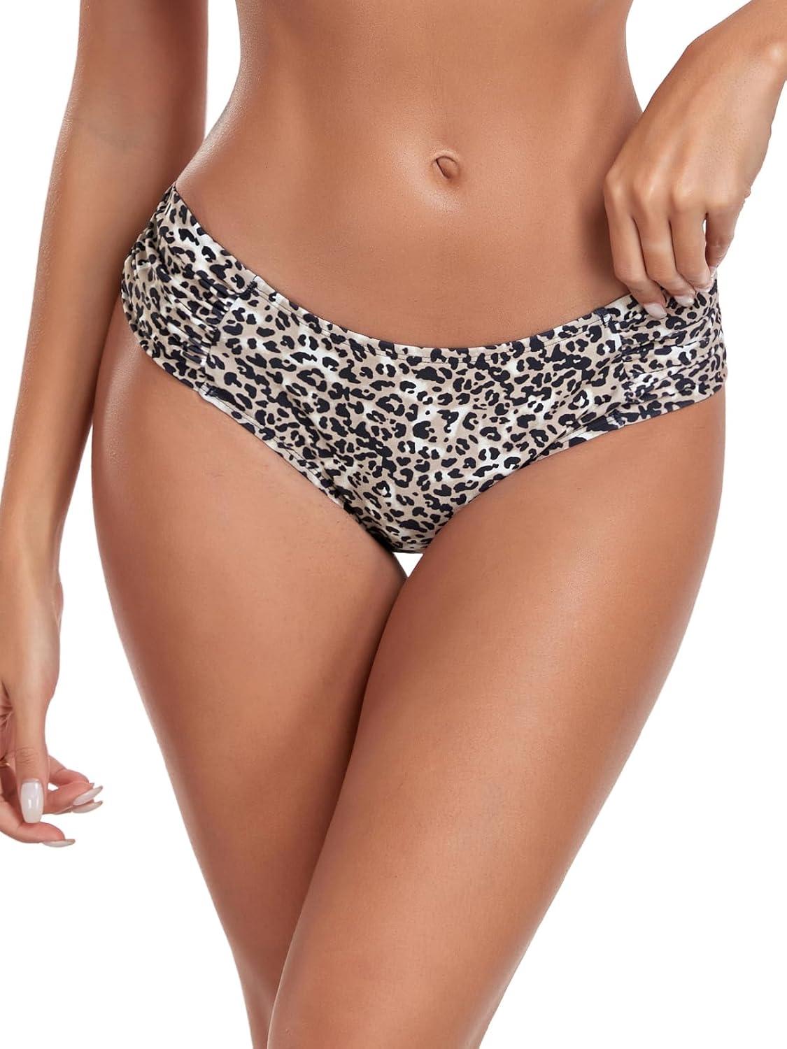 image:imageOcean Blues Womens Ruched Sides Bikini Bottom Medium Coverage Bikini BottomLeopard