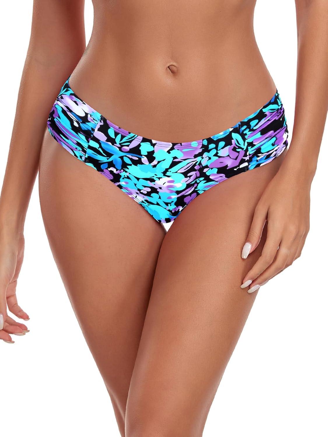 image:imageOcean Blues Womens Ruched Sides Bikini Bottom Medium Coverage Bikini BottomMulti Floral
