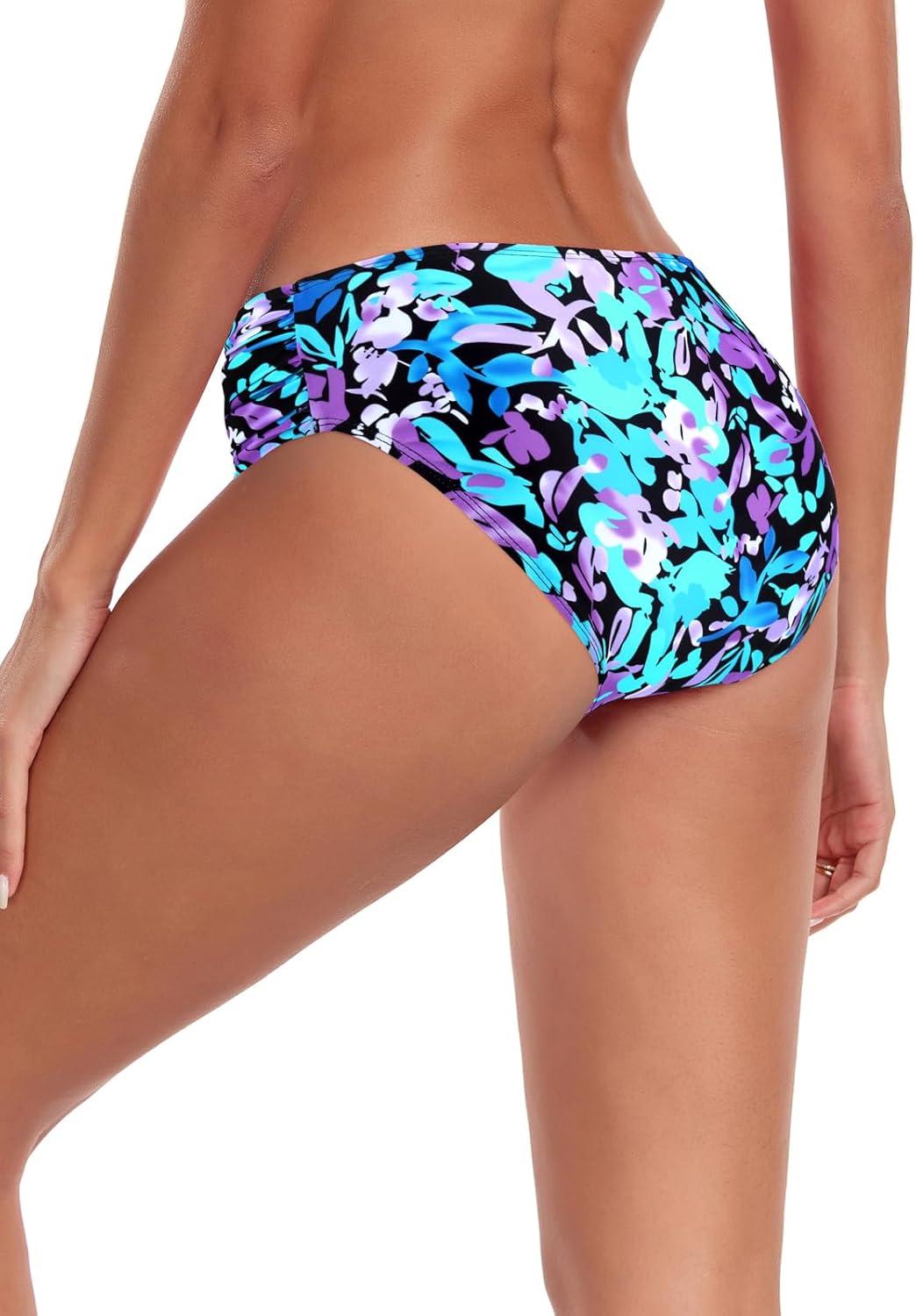 image:imageOcean Blues Womens Ruched Sides Bikini Bottom Medium Coverage Bikini BottomMulti Floral