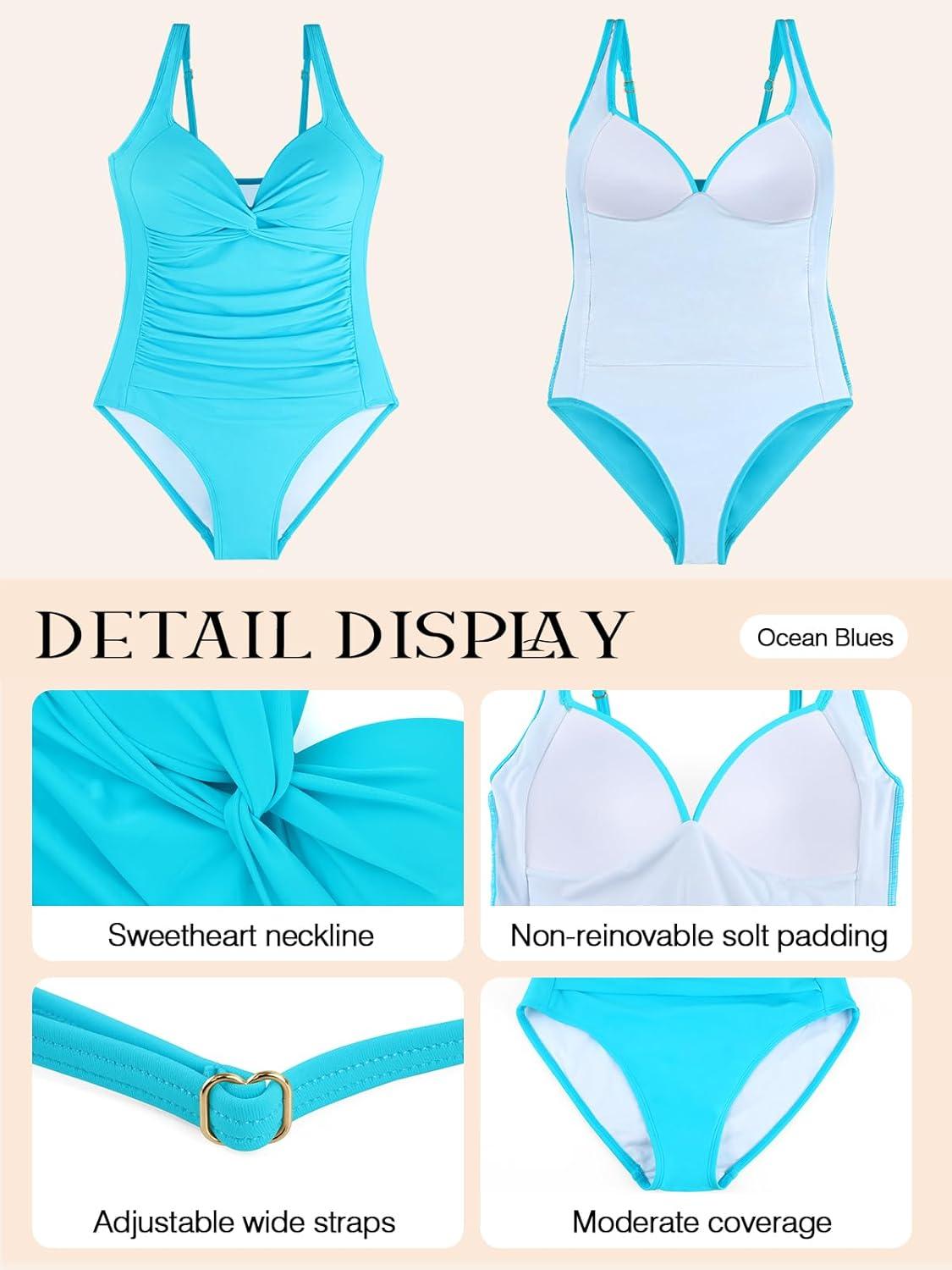 image:imageOcean Blues Womens Slimming One Piece Swimsuits Tummy Control Bathing Suit Supportive Shaping Swimwear for WomenSky Blue